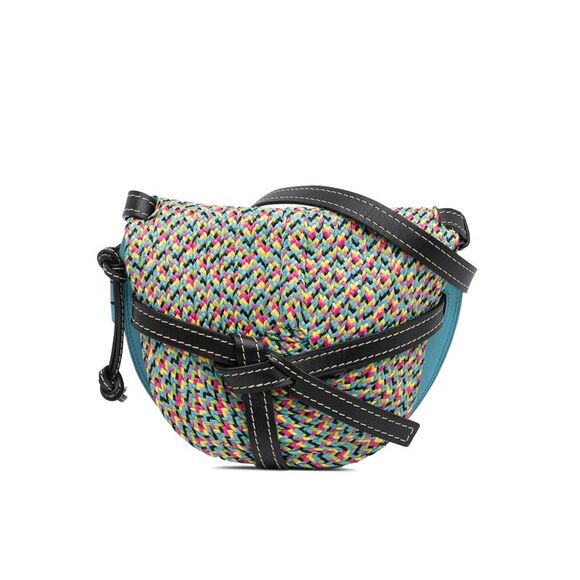 LOEWE Handbags - Pre Loved LOEWE Small Raffia and Calfskin Gate Crossbody Women Blue Crossbody